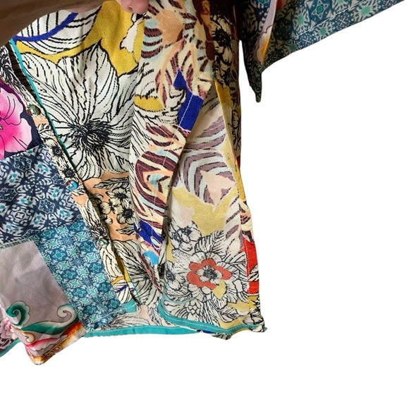Johnny Was Silk Artsy Button Up Colorful Floral Tunic Size PS Asian Art To Wear - Picture 5 of 11